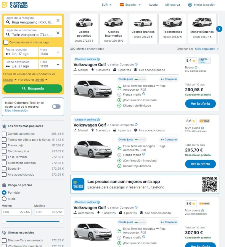 Alquilar coche en los países bálticos
