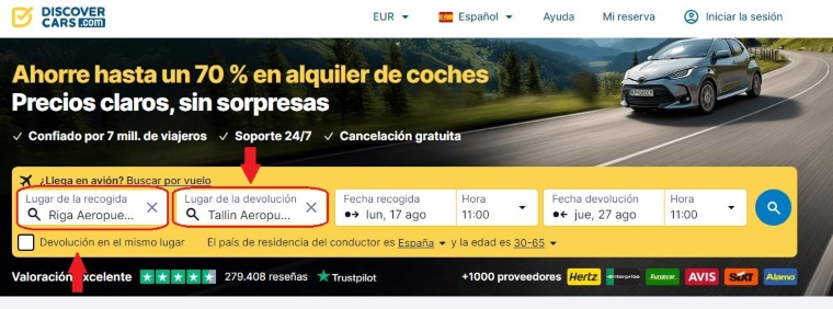 Alquiler de coche en países bálticos