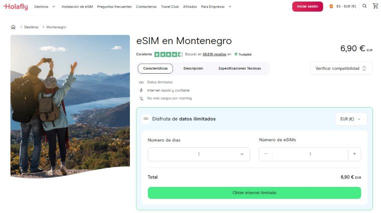 Comprar la tarjeta eSIM para Montenegro