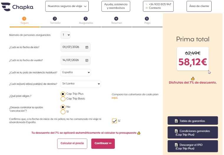 Precio seguro viaje a Sri Lanka